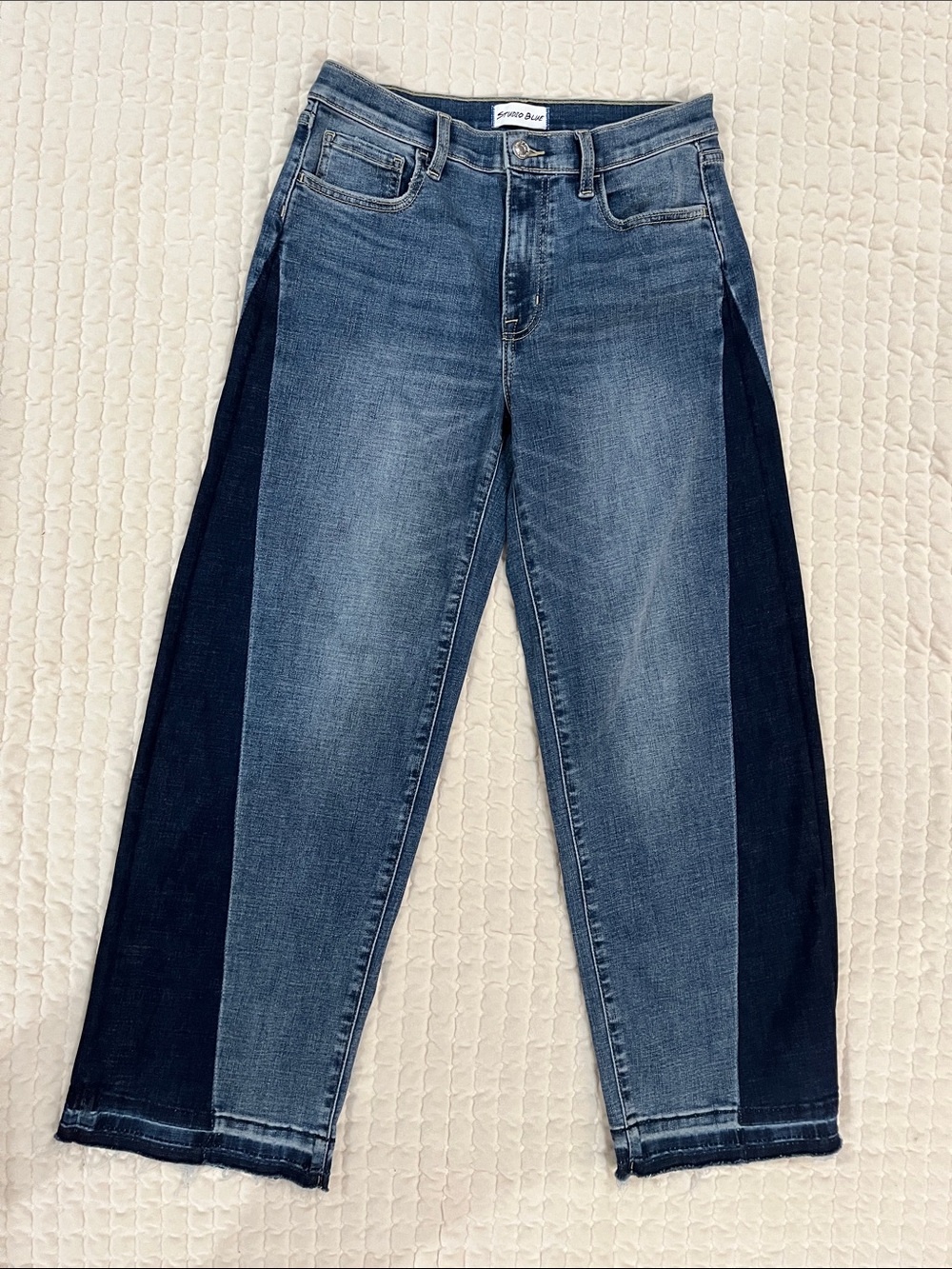 High-Rise Two-Tone Blue Wide-Leg Jeans